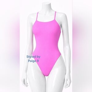 💕NWT SKIMS Cami One 1 Piece Padded Tank Swimsuit Swim Suit Pink NEON ORCHID L